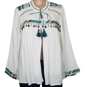 Chicos Medium White Open Front Top Cover-Up Jacket